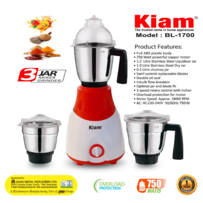 Kiam Mixer Grinder 750 Watts BL-1700